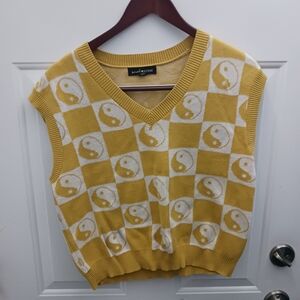 Yellow and White V-Neck Sweater Vest